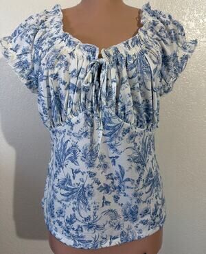 Women Planet Gold Blue and White Flower Stretches Top Size XL Never Worn